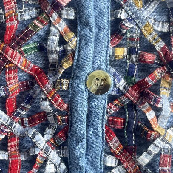 Cascade Blues Vest Womens 2X Blue Patchwork Plaid Embroidered Button Up Boho - Picture 4 of 8